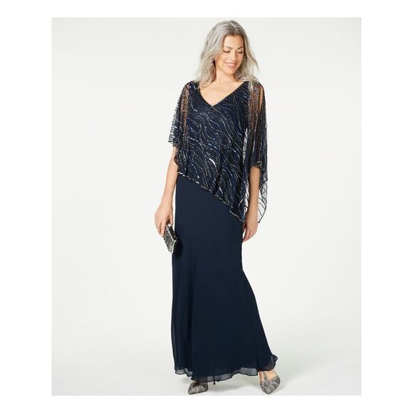 J Kara Women's Embellished Overlay Sheath Dress Blue Size 16